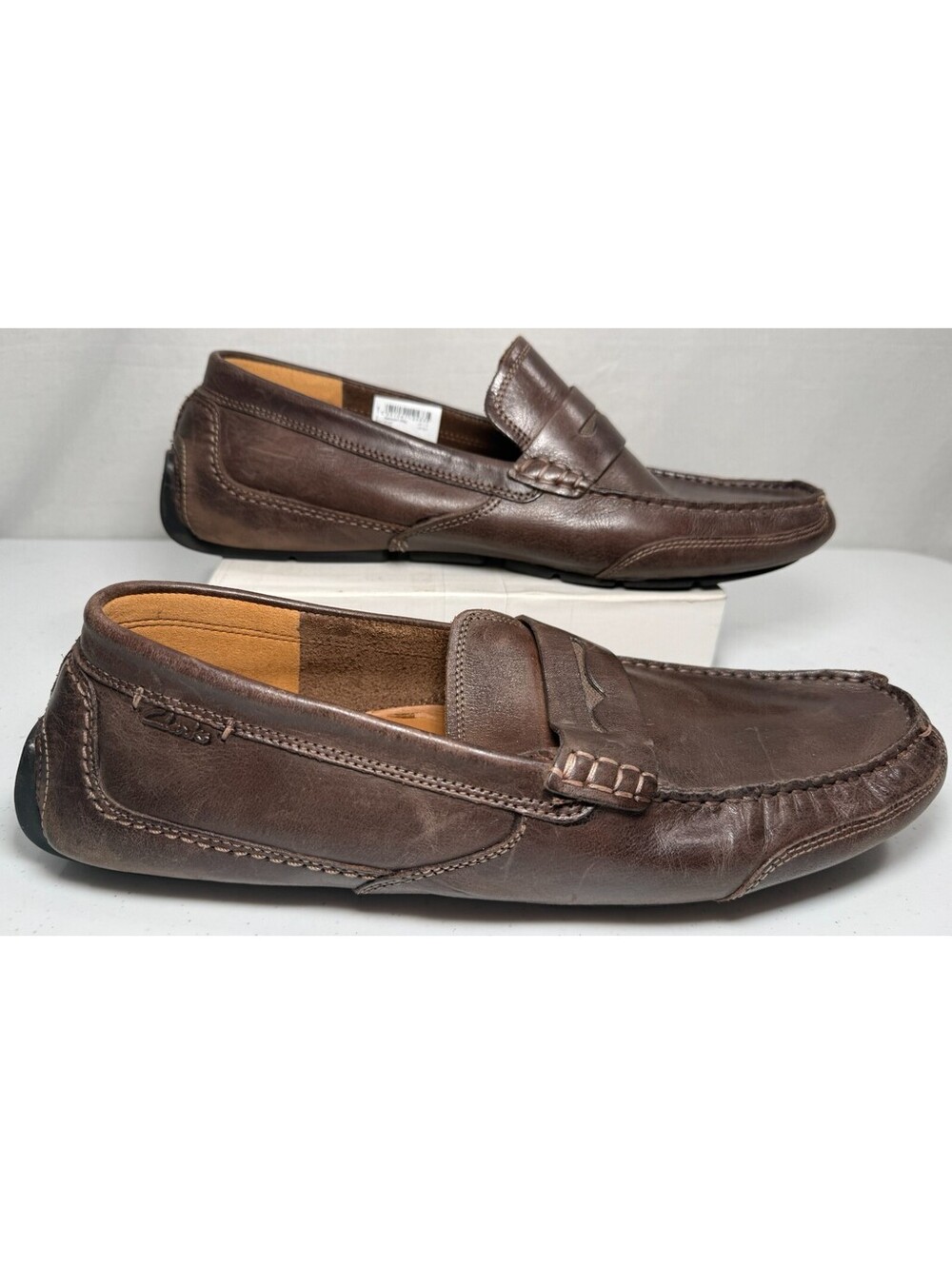 Clarks Ashmont Way Penny Loafers Mens Size 12 M Brown Smooth Leather Mocs Shoes